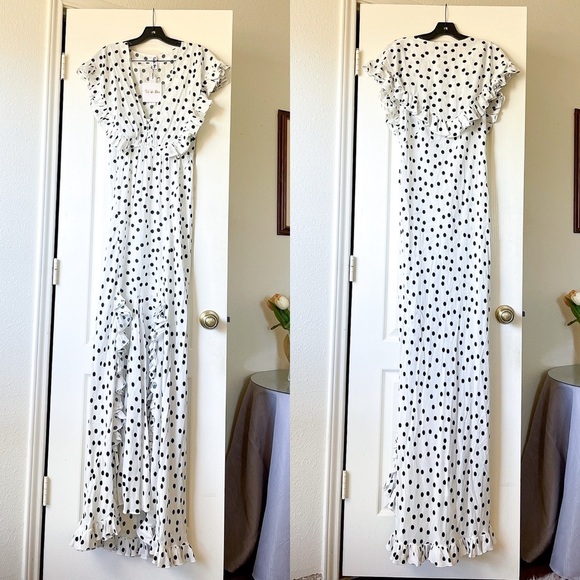 Rat & Boa Mariella Maxi Dress Polka Dot Ruffle White Black Size Medium NWT - Picture 2 of 11
